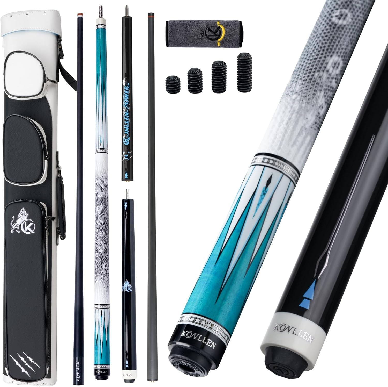 Carbon Fiber Cue Set, Low Deflection, Break Jump Cue, 2X4 Case | Includes Playing Cue, Break Jump Cue, 2X4 Cue Case, Towel and Weight Bolts for League Practice and Tournament Play.