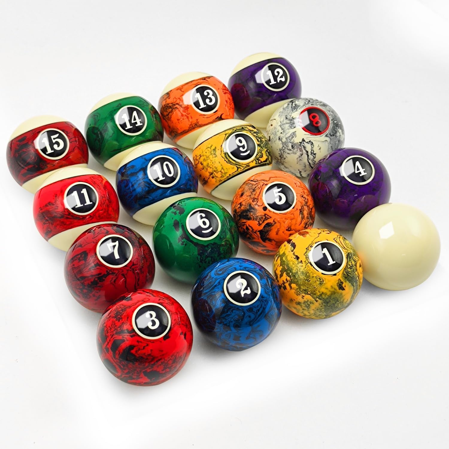 Marble Swirl Style Pool Balls Set Professional 2 1/4-Inch Billiard Balls for Pool Table Complete 16-Piece Regulation Pool Ball Set