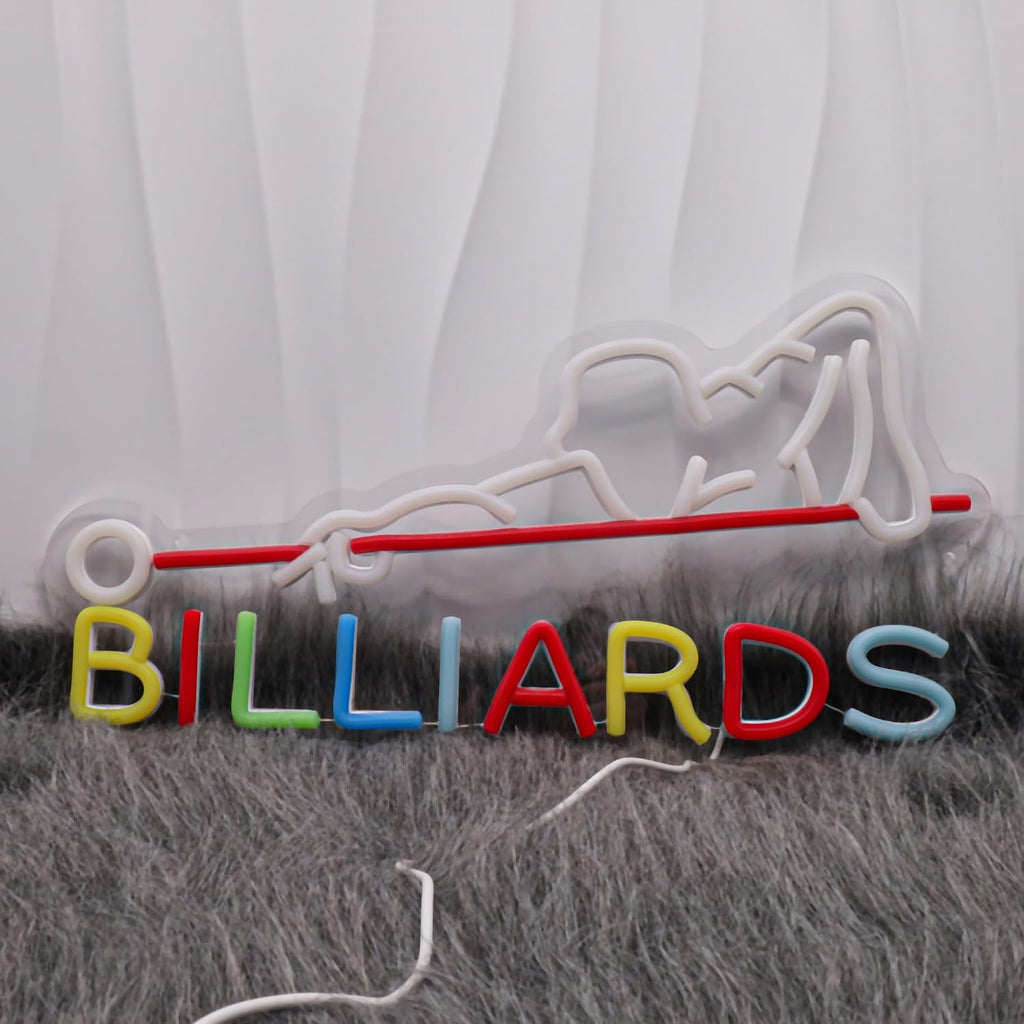 Billiards Neon Sign, USB Powered LED Pool Room Decor | Pool Hall Wall Decor for Game Room, Man Cave, Bar, Party Decoration and Billiards Player Gift