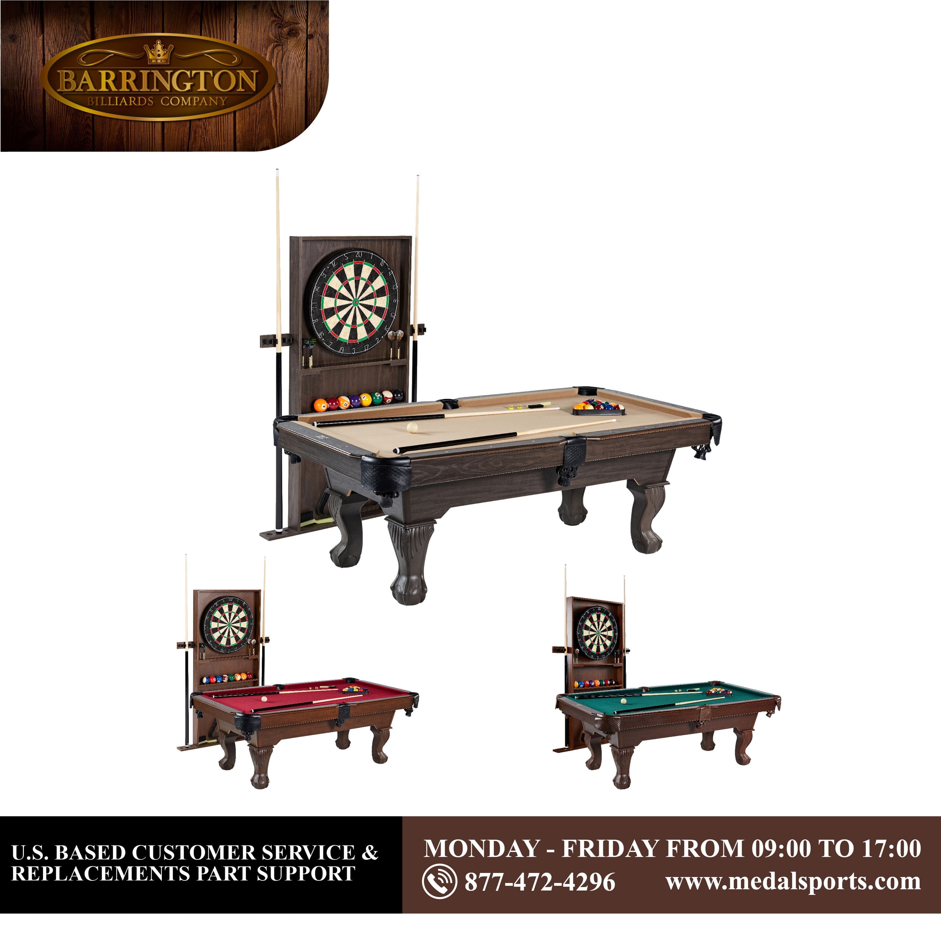 7.5 Ft Pool Table Set with Cue Rack & Dartboard, Tan