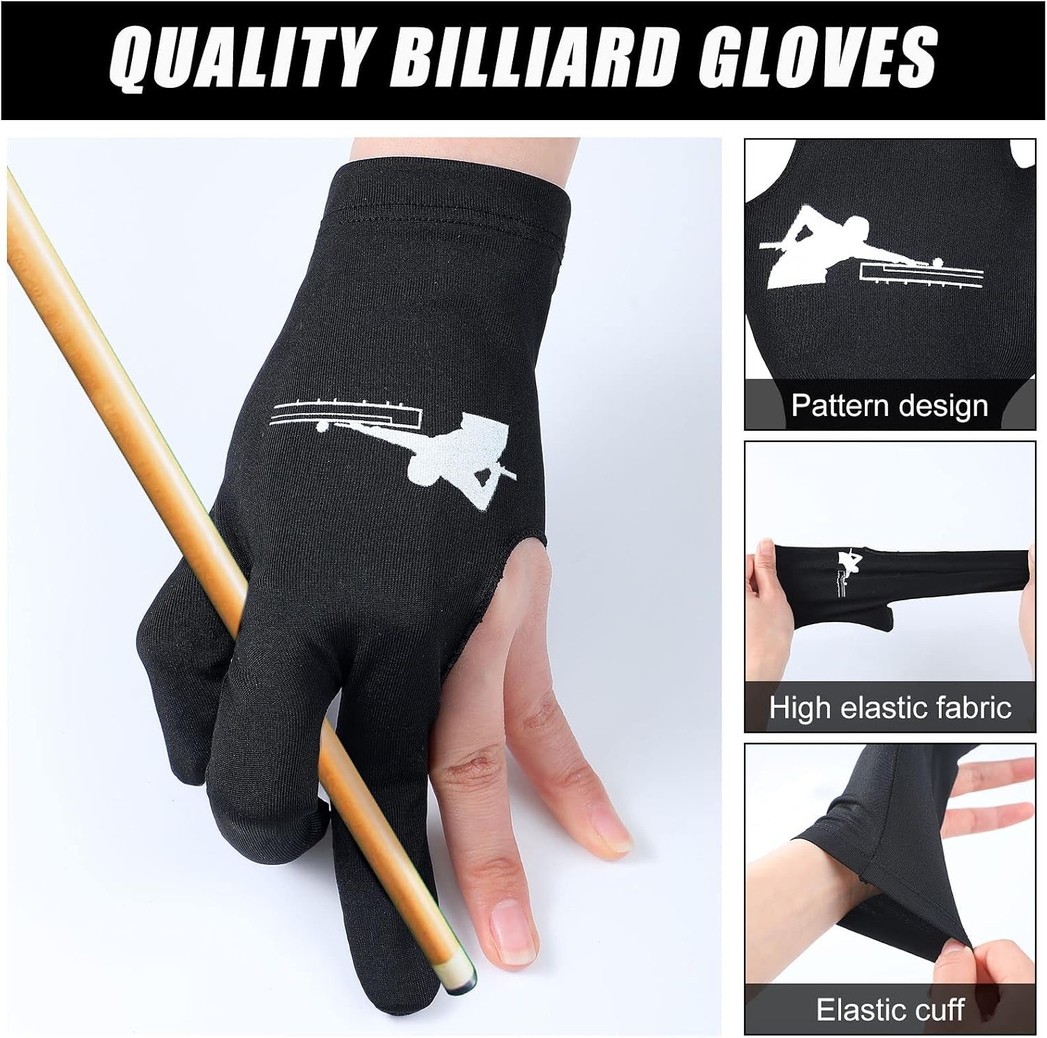 20 Pcs Billiard Pool Gloves Three Fingers Billiard Shooters Gloves Snooker Left and Right Hand Universal Cue Sports Accessories for Women Men