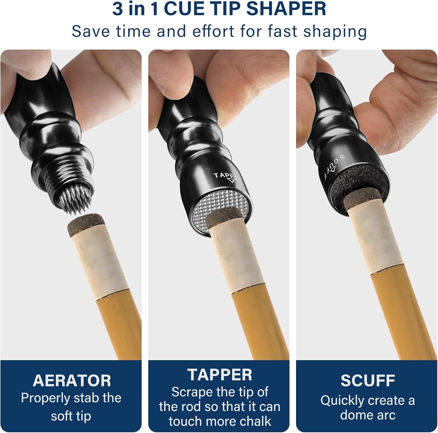 Cue Tip Shaper, 3 in 1 of Pool Cue Tip Shaper, the Pool Cue Accessories for Effective and Rapid Repair Cue Tip