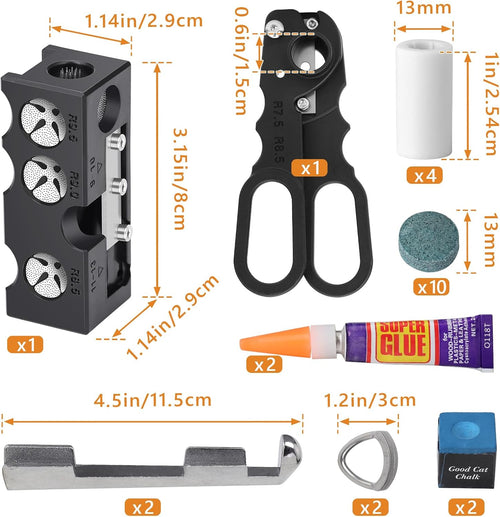 22Pcs Pool Cue Repair Kit: 11 in 1 Pool Cue Tips Repair Tool 2 Pool Cue Tip Clamps 10 Billiard Cue Tips 4 Ferrules 2 Chalk Cubes 1 Pool Cue Tip Scissor