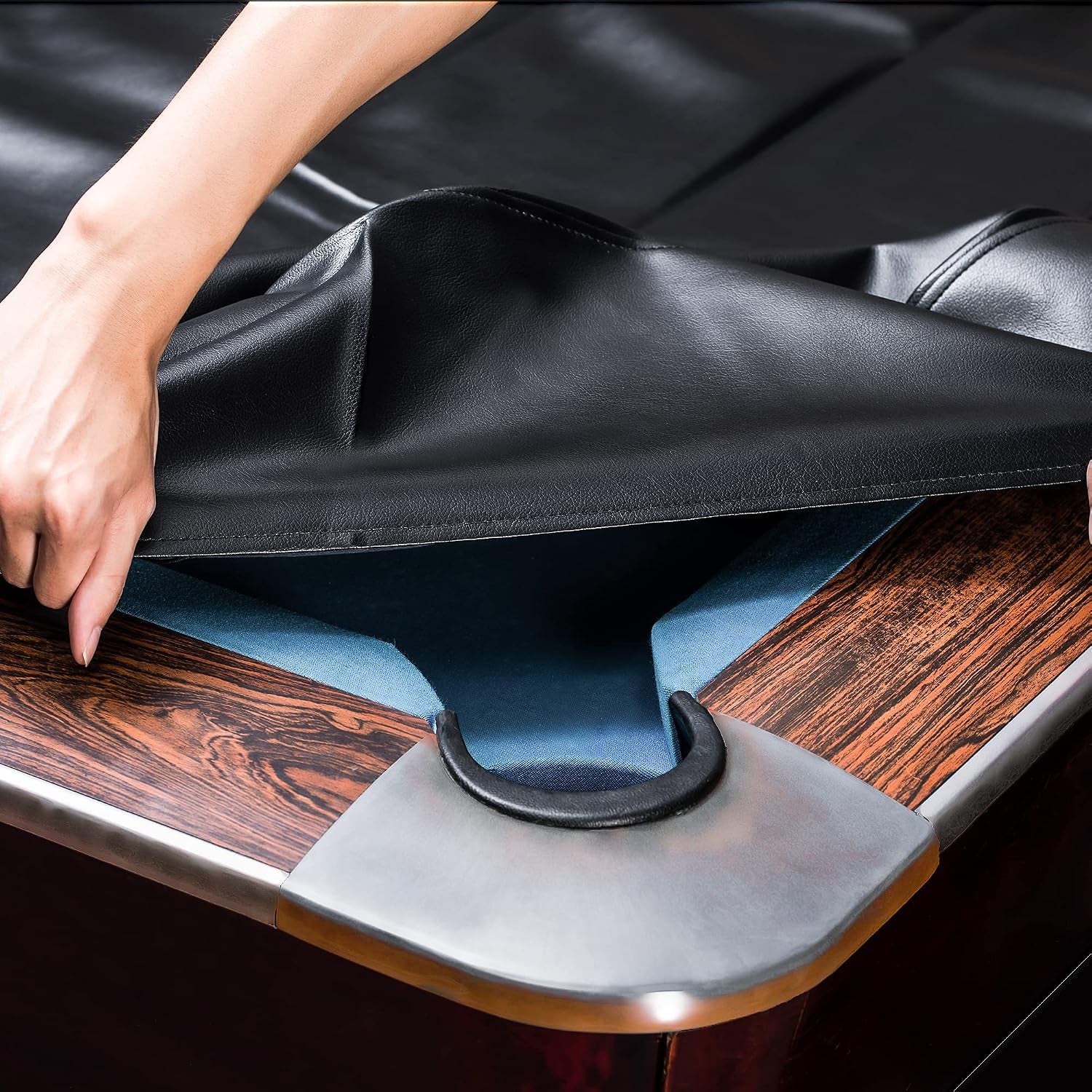 Pool Table Cover, Heavy Duty Leatherette Billiard Table Cover | Waterproof & Tearproof Cover for Pool Table, Black, 7FT-92"LX 52"WX 7"H