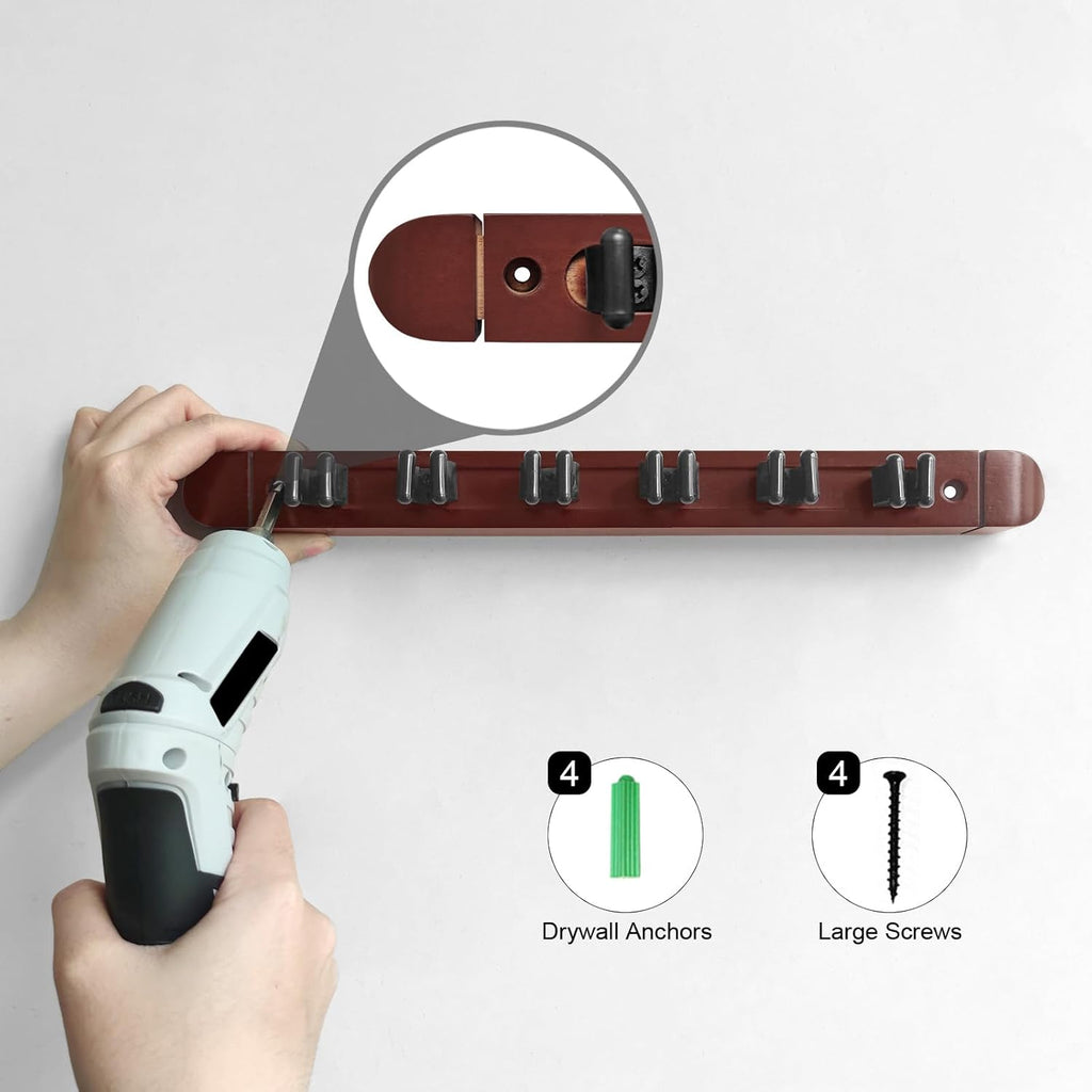 Pool Cue Rack Wall Mounted Rack Billiard/Pool Cue Wall Rack Cue Rest Cue Stick Holder (Burgundy / 6 Cues)