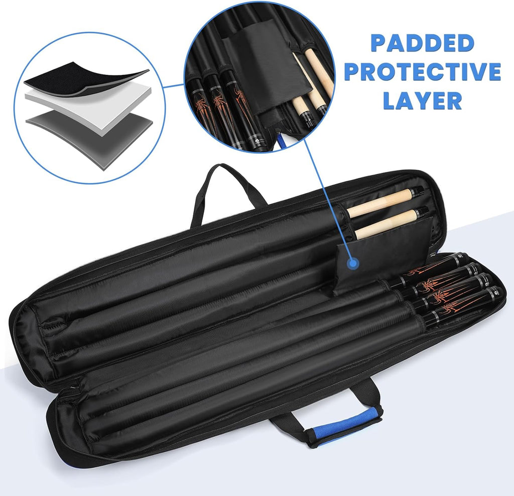 Pool Cue Case, 3X4 / 5X5 Pool Stick Billiard Cue Accessories Soft Padded Bag Case