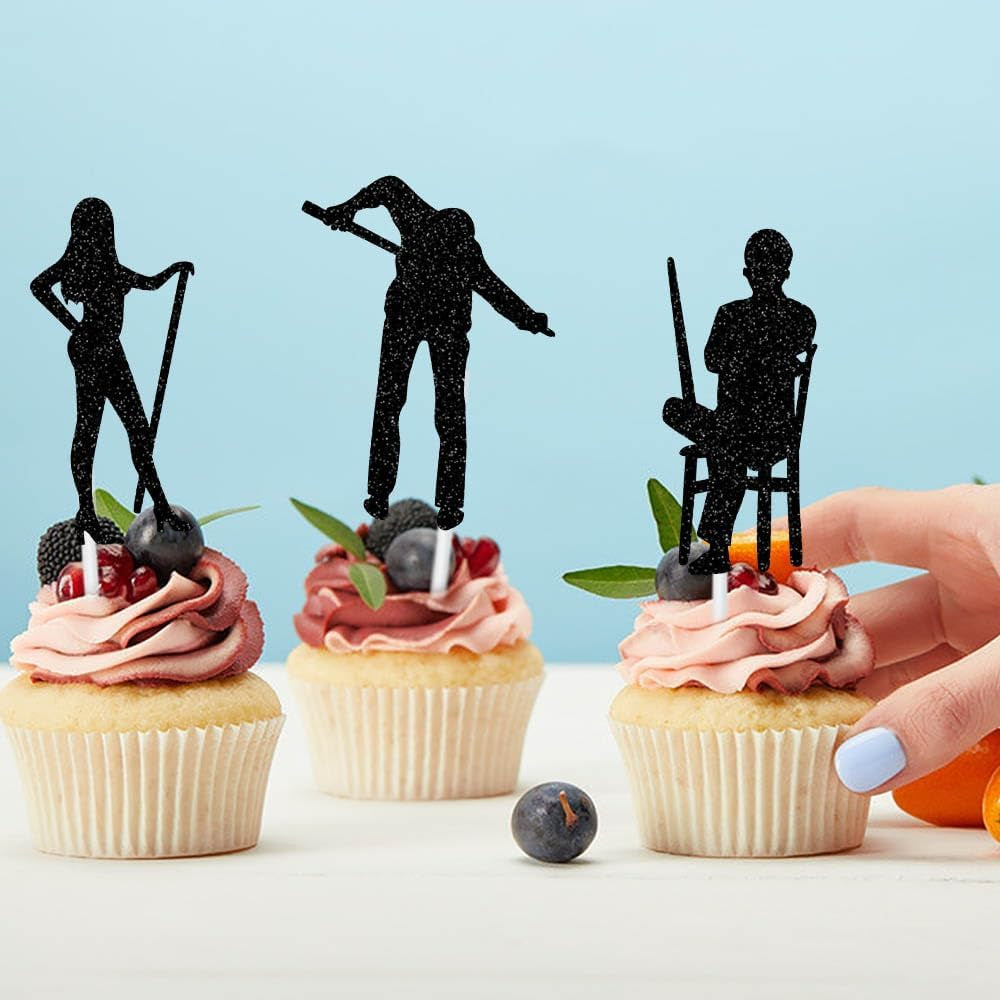 Billiards Ball Cupcake Topper Billiards Cake Decoration 16Pcs Glitter Black Sport Theme Cake Decoration for Birthday Anniversary Party Supplies