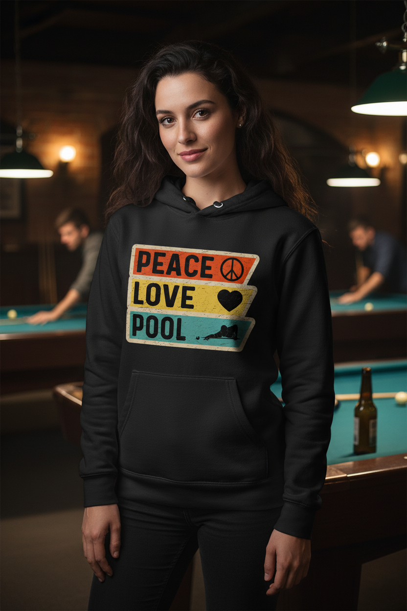 Distressed Peace Love Pool Hoodie - Female Model
