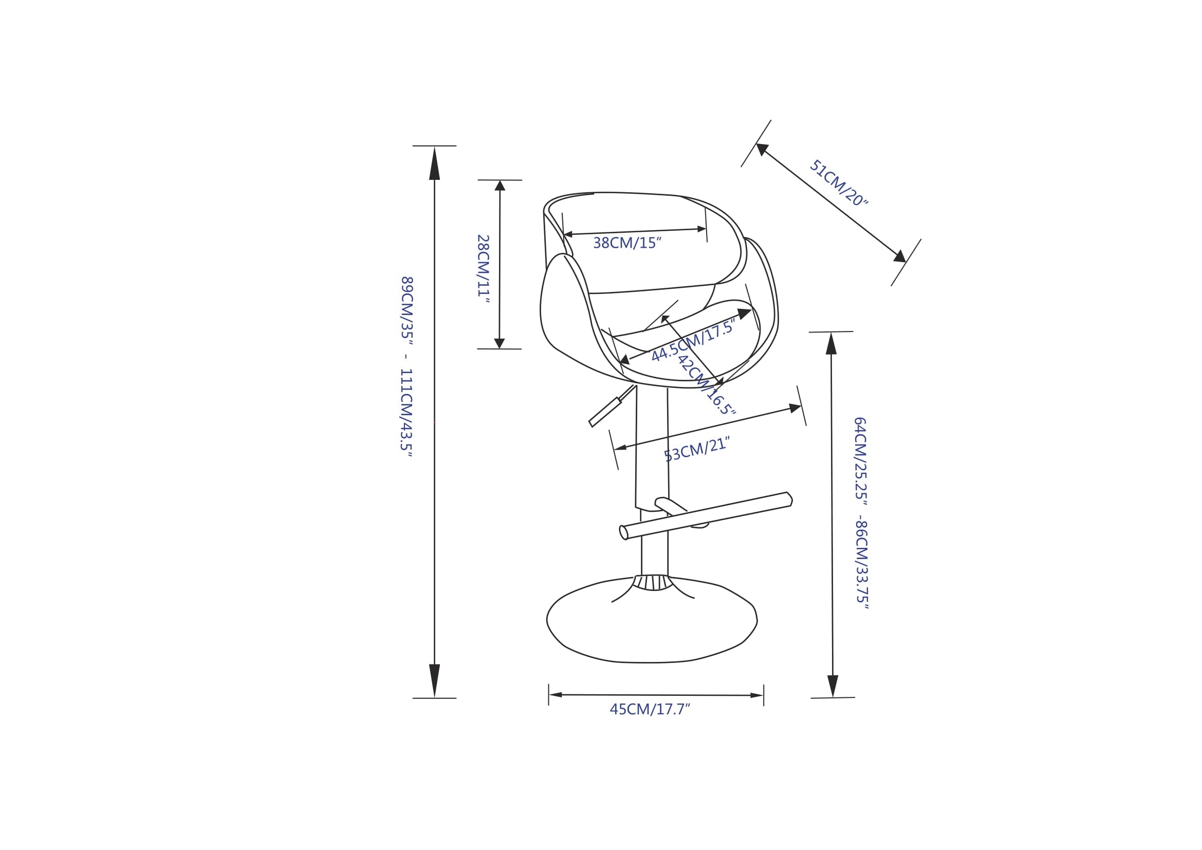 Amery Adjustable Swivel Bar Stool - Denim