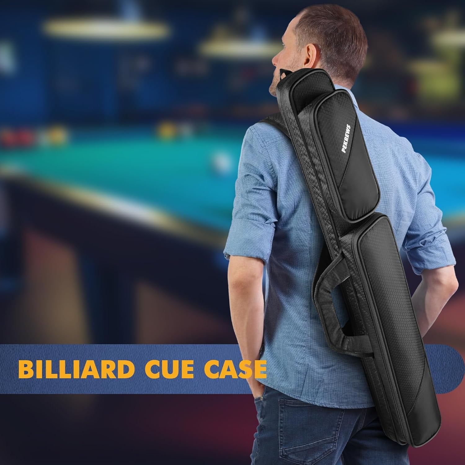 Pool Cue Case, Pool Stick Case 2X2 with 2 Accessories Pockets | Sturdy Pool Cue Carrying Bag, Shoulder Strap and Handle, Soft Billiard Stick Holder, Sling Bag for Men and Women