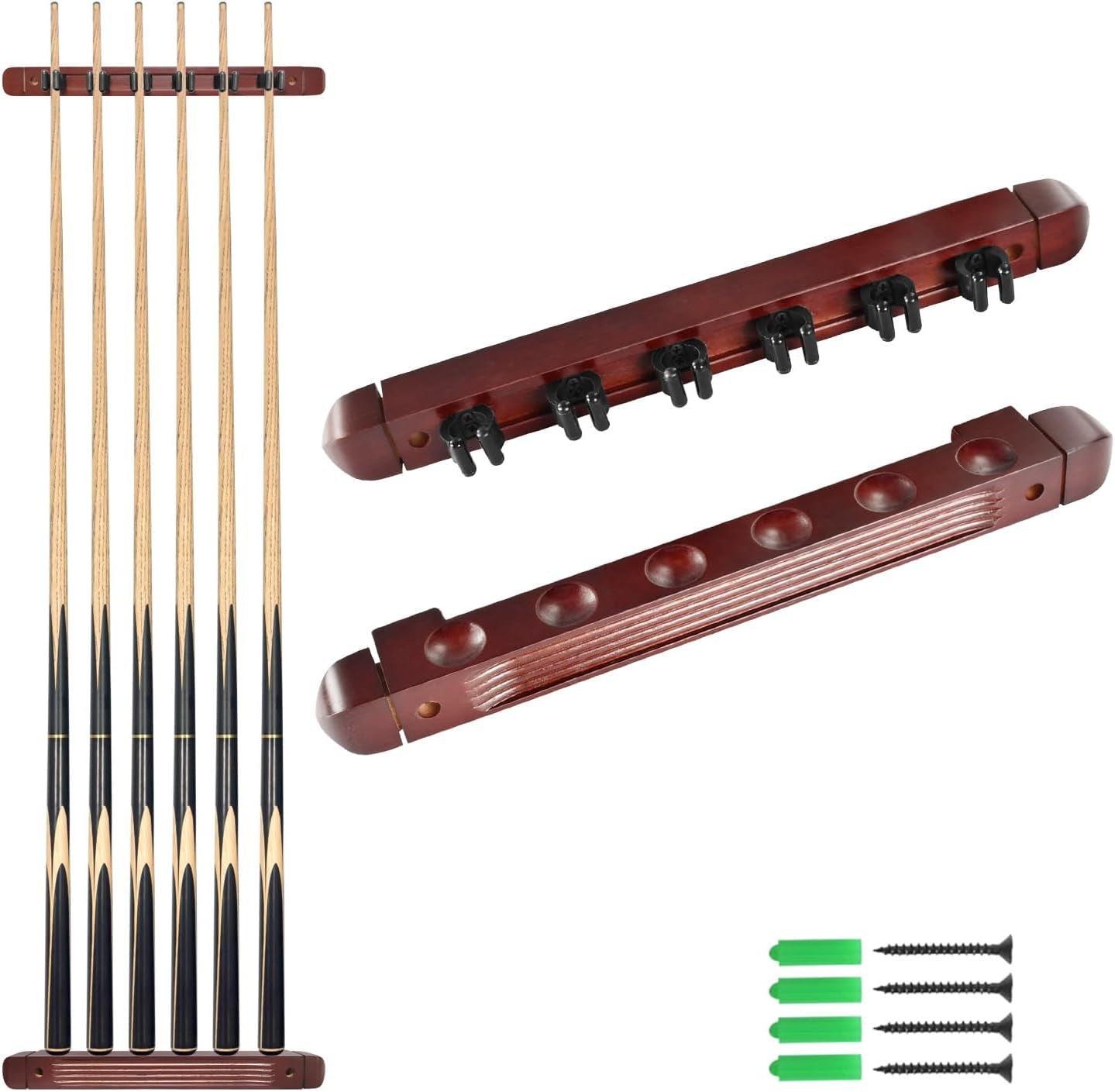 Pool Cue Rack Wall Mounted Rack Billiard/Pool Cue Wall Rack Cue Rest Cue Stick Holder (Burgundy / 6 Cues)