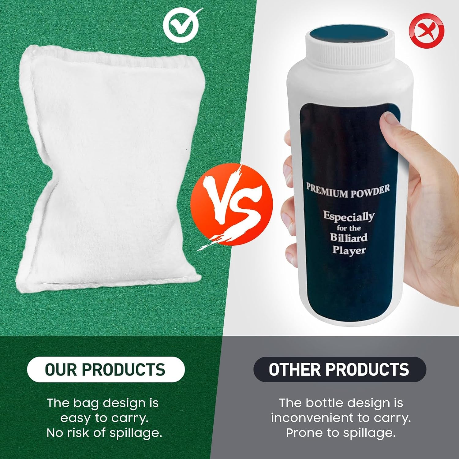 Talc Powder Bag for Billiards, Talcum Powder Bag for Billiard Pool Dry Hands and Improved Cue Control