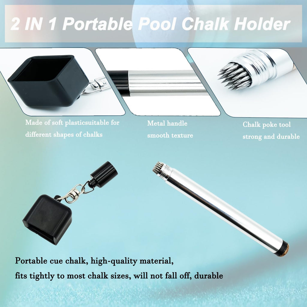 11-In-1 Pool Cue Chalk Holder with Pool Glove Left Hand, Portable 2 in 1 Billiard Cue Chalk Holder & Acrylic Pool Chalk Holder, Cue Chalk, Cue Cloth