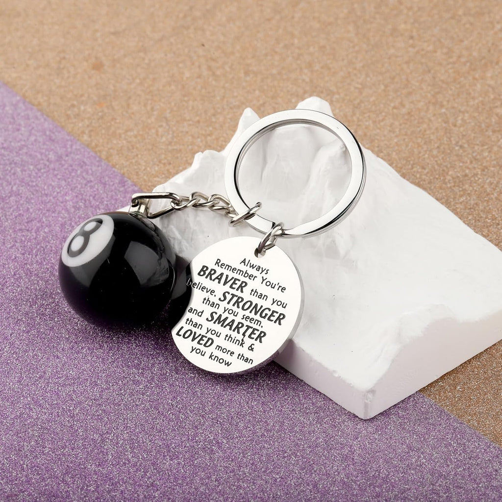 8 Ball Keychain Billiards Gift for Billiards Lover Pool Players Gifts Lucky 8 Ball Charm Keychain Billiards Ball Keyring, Large