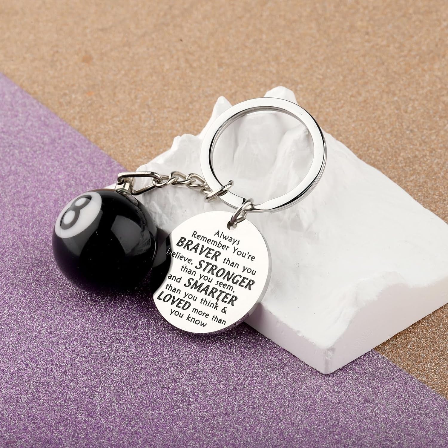 8 Ball Keychain Billiards Gift for Billiards Lover Pool Players Gifts Lucky 8 Ball Charm Keychain Billiards Ball Keyring, Large