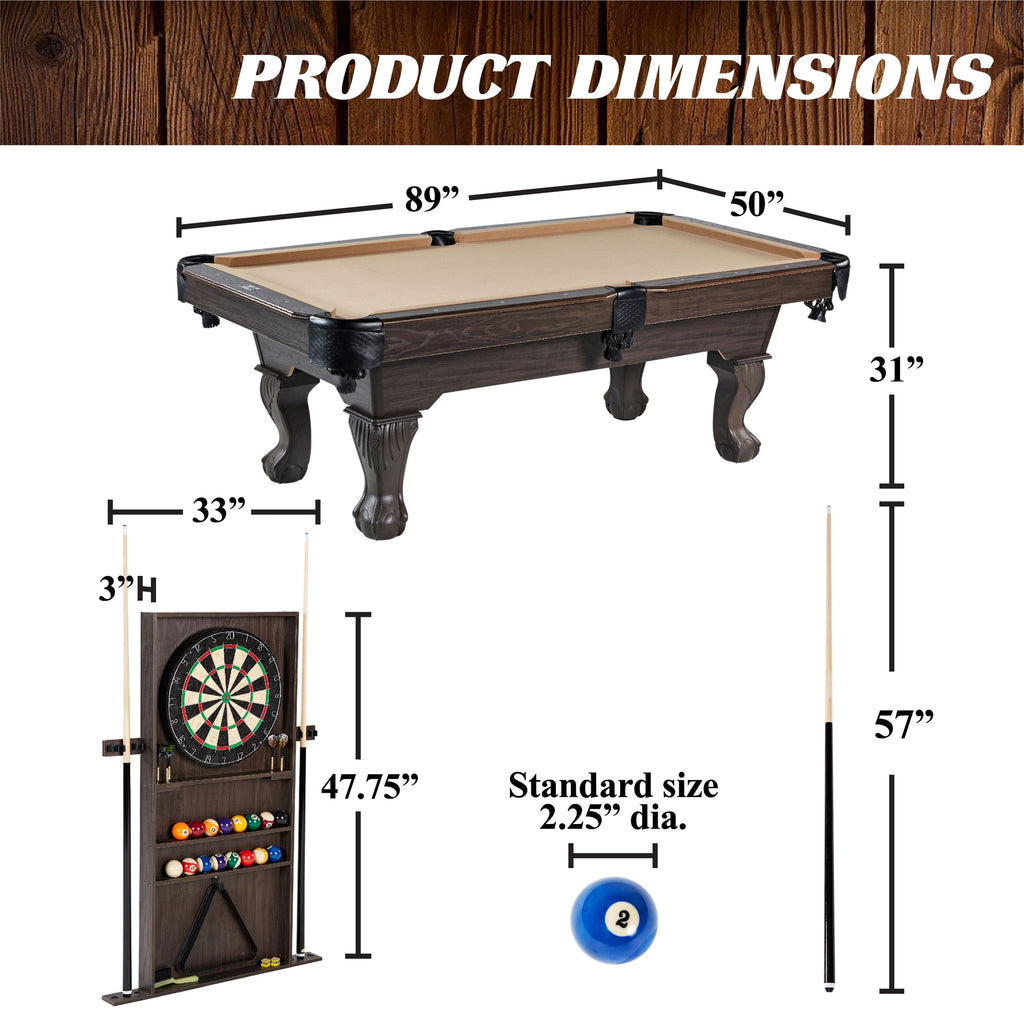 7.5 Ft Pool Table Set with Cue Rack & Dartboard, Tan