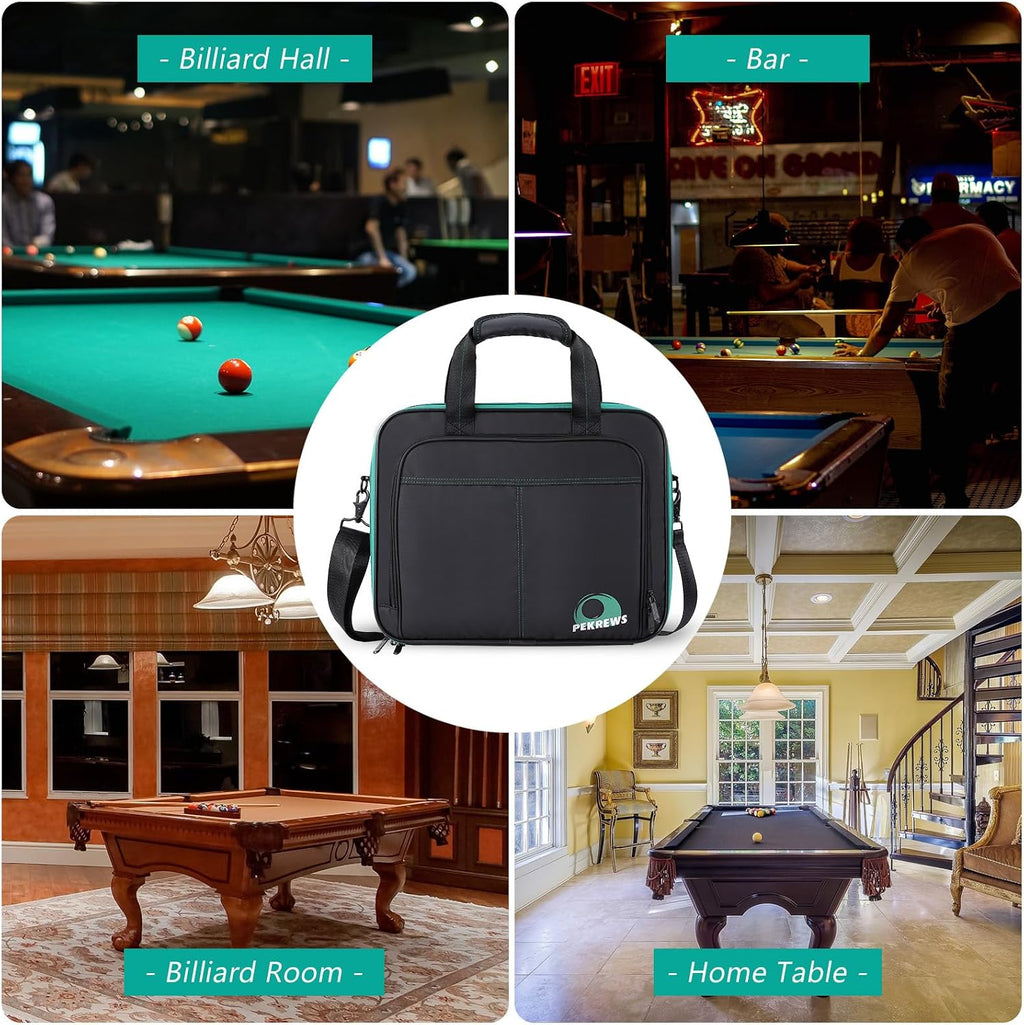 Billiard Carrying Bag Fit 17 or 12 2-1/4'' Billiards Ball Set | Padded Pool Ball Case, Carry Handle and Shoulder Strap, Pool Ball Holder for Accessories, Travel Storage Box, Bag Only