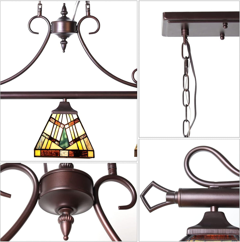 Tiffany Cream Amber Stained Glass Pool Table Light Chandelier | 3-Light,7" Wide Pendant Light,For Dining Room Kitchen Island Pool Table Billiard Hall