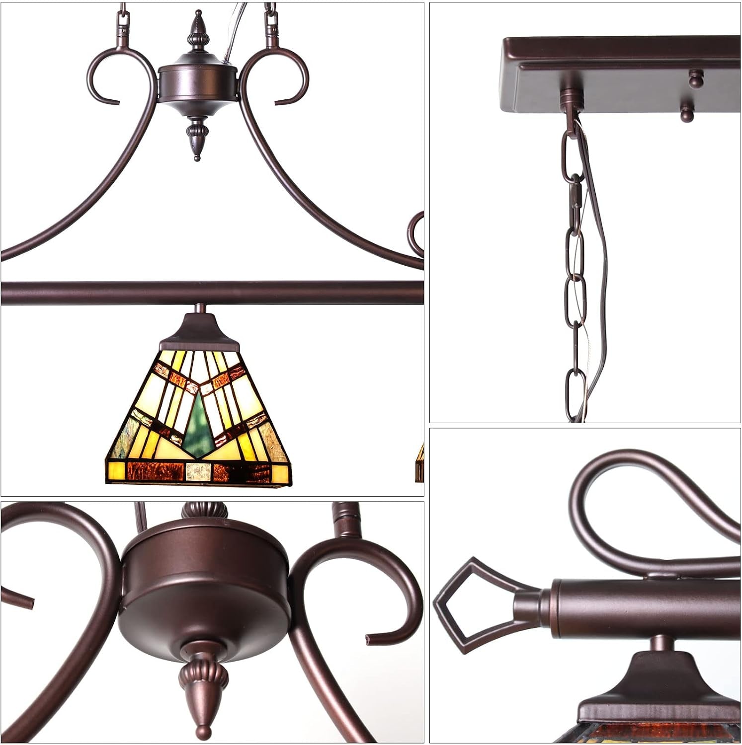 Tiffany Cream Amber Stained Glass Pool Table Light Chandelier | 3-Light,7" Wide Pendant Light,For Dining Room Kitchen Island Pool Table Billiard Hall