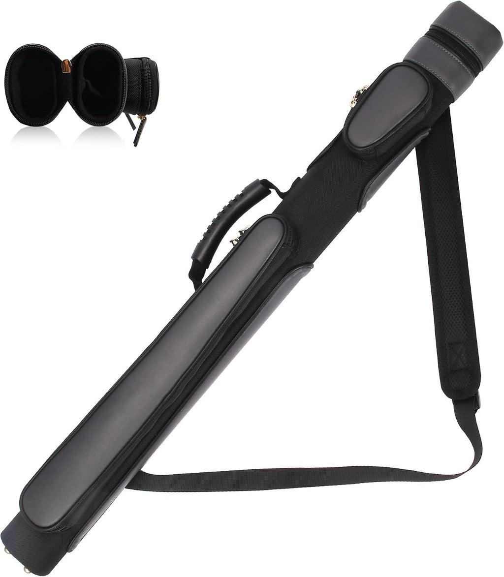 Pool Cue Case, Hard Pool Stick Case 1X1 | Holds 1 Complete 2-Piece Cue, 2 Zipper Pockets, Shoulder Strap Handle, Waterproof Microfiber Leather, for Man Women