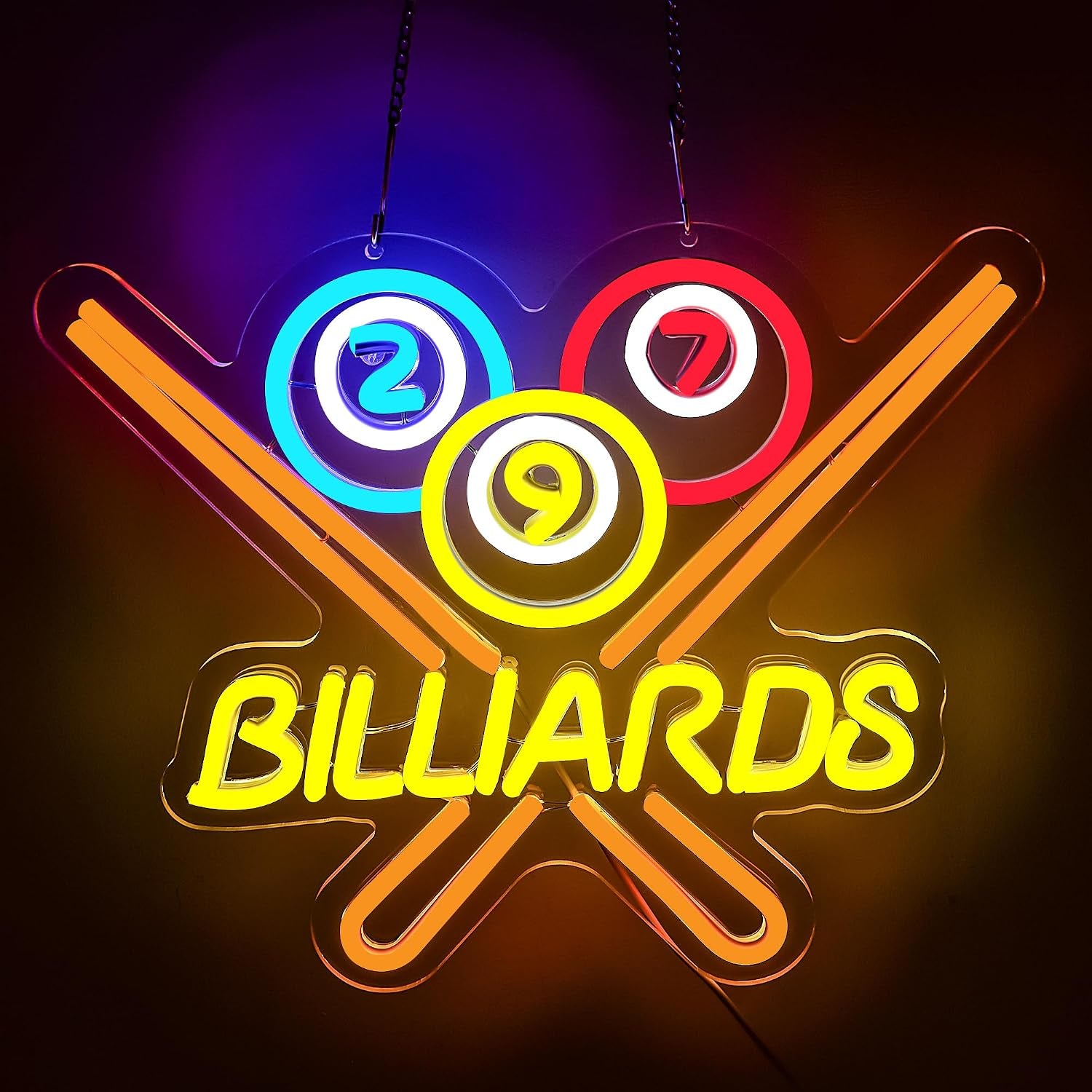 Billiards Neon Sign for Wall Decor Billiards LED Light for Man Cave | Pool Room Led Light, Snooker Club Decor, Billiards Room Ornament, Gift for Billiards Lovers, Size 13.8*11.4 In
