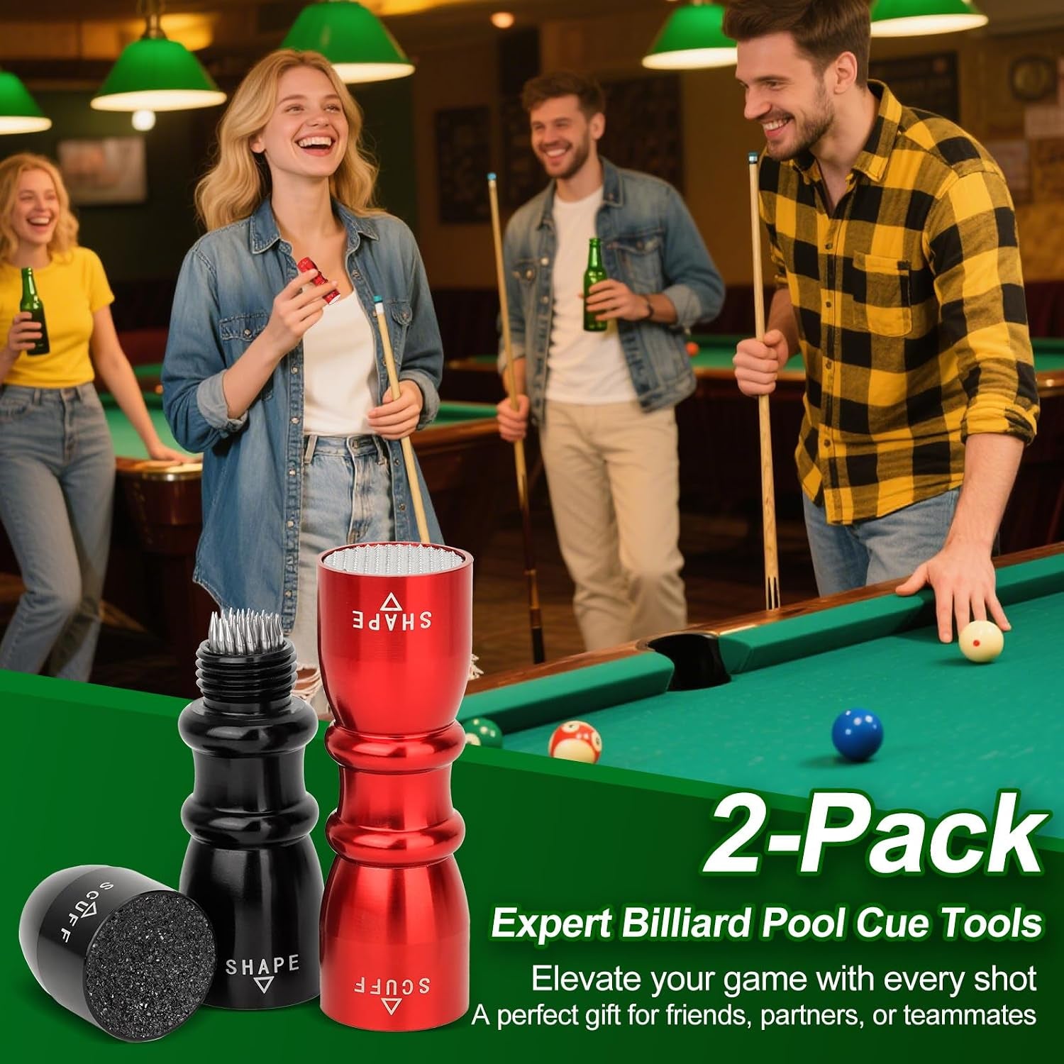 2 Pack Premium Pool Cue Tip Tools, 3-In-1 Billiard Cue Tip Shaper, Compact Billiards Pool Accessories & Tip Repair Kit, Gift for Friends or Pool Lovers