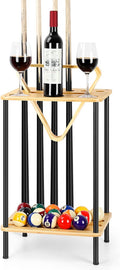 Billiard Accessories - Wooden Pool Cue Rack Holds 6 Sticks, Floor Stand, Wood Color
