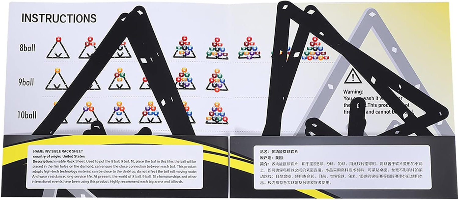 Magic Rack 8 9 10 Ball 57Mm, 6Pcs Magic Pool Table Ball Holder, Film Billiards Magic Ball Rack Triangle, Black Billiard Rack Sheet for Pool Halls, Individual, 9.4X9.4In