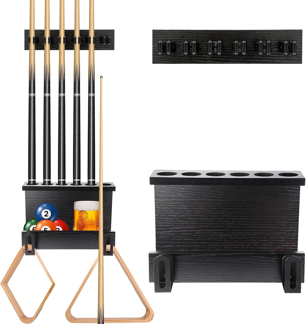 Wall Mount Pool Stick Holder, 6 Cues Pool Cue Holder Pool Table Accessories, Pool Cue Rack Hardwood Pool Cue Set, Rustic Storage Pool Table Accessories Equipment Organizer