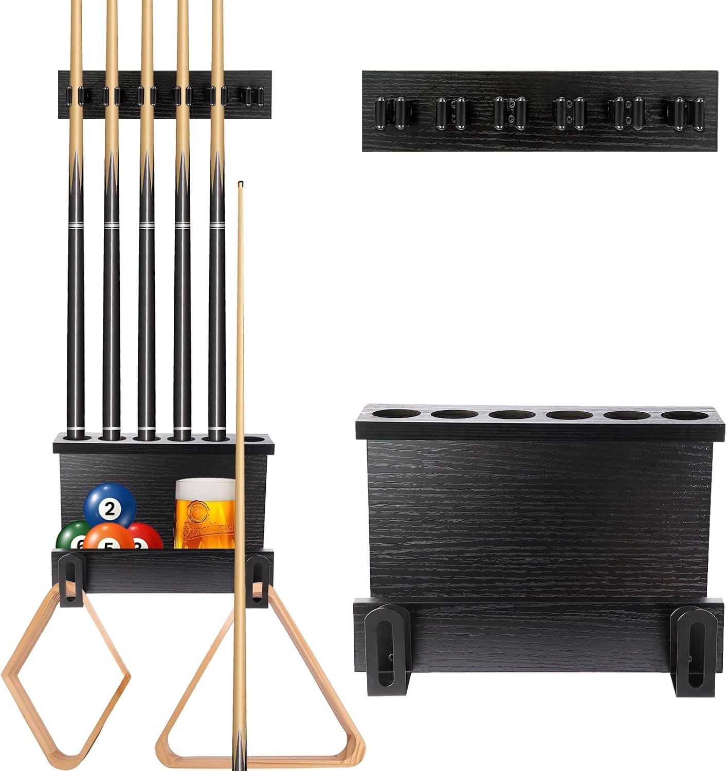 Wall Mount Pool Stick Holder, 6 Cues Pool Cue Holder Pool Table Accessories, Pool Cue Rack Hardwood Pool Cue Set, Rustic Storage Pool Table Accessories Equipment Organizer