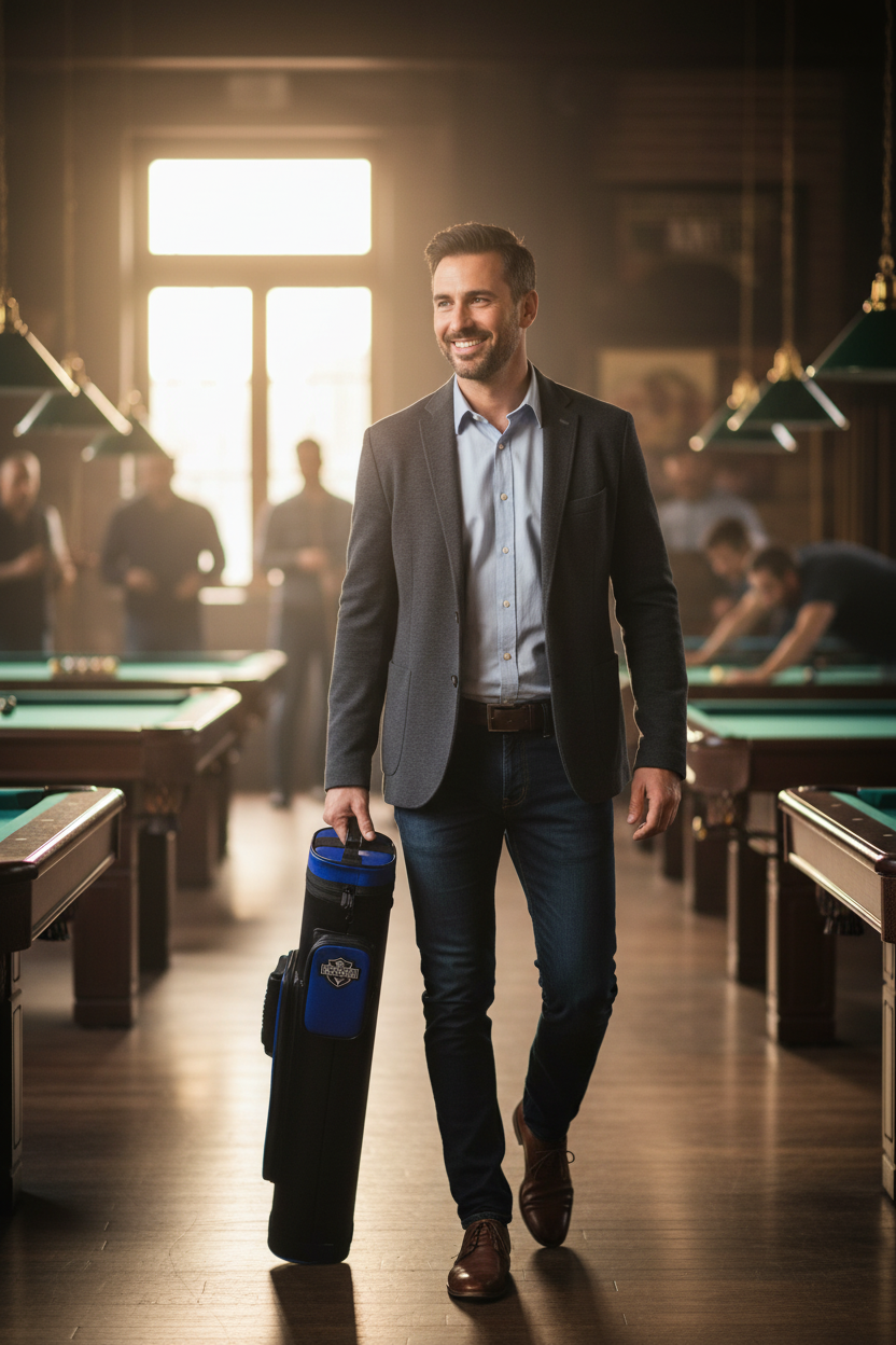 Man carrying cue case