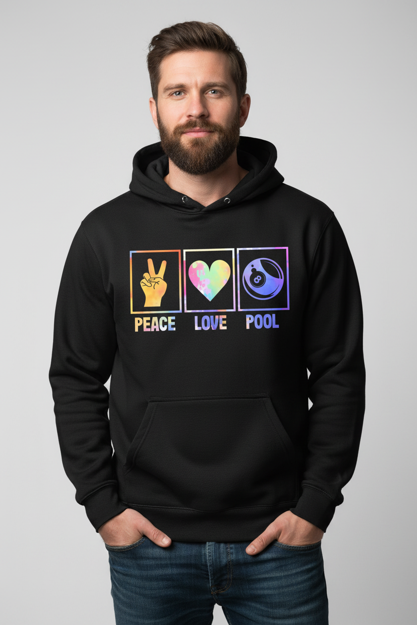 Peace Love Pool Hoodie - Bearded Male Model