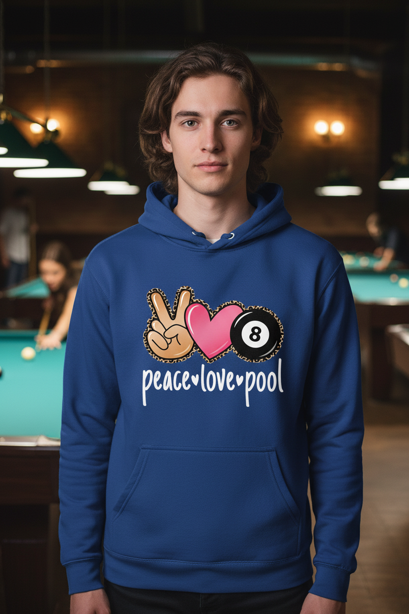 Peace Love Pool - Royal Blue Hoodie Long-Haired Guy