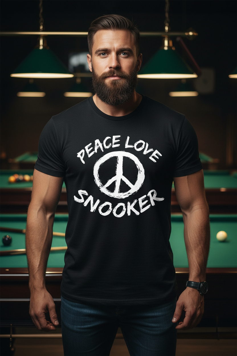 Peace Love Snooker Tee - Bearded Muscular Male Model