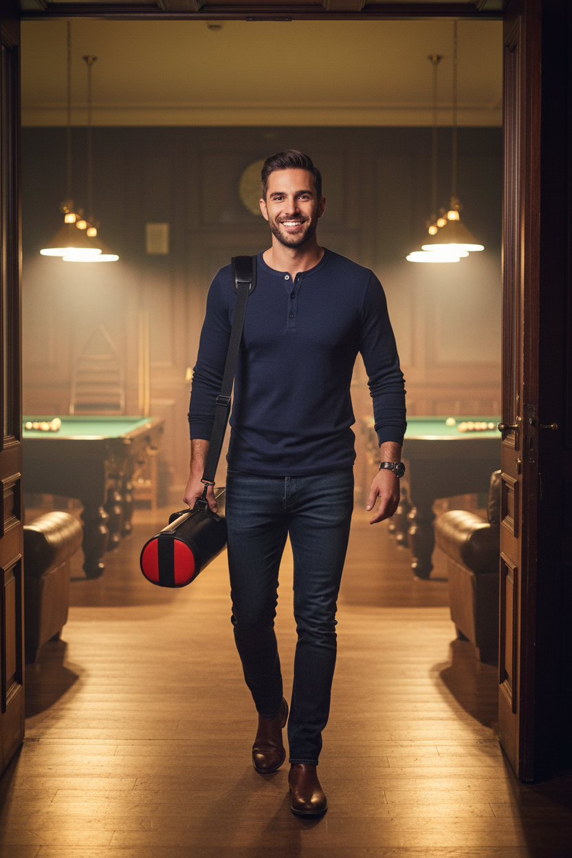 Red and black cue case lifestyle photo