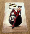 Whos Next Let's Play Devil Pinup Girl 8 Ball Pool Metal Wall Sign 8x12 Inches - Sports Bar Decor